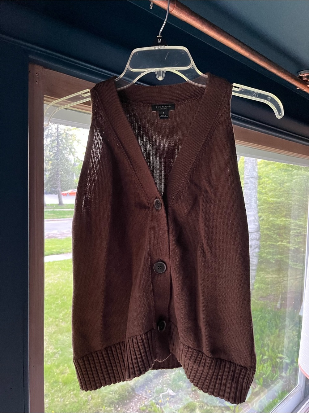 Ann Taylor Brown Sleeveless Button Cardigan Vest